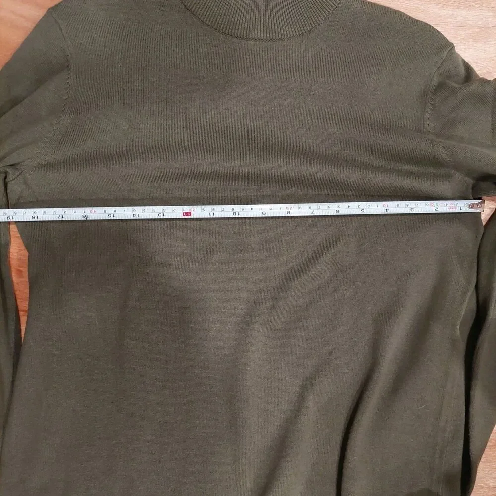 Orvis Cotton Cashmere Olive Green Knit Sweater Mock Neck Pullover